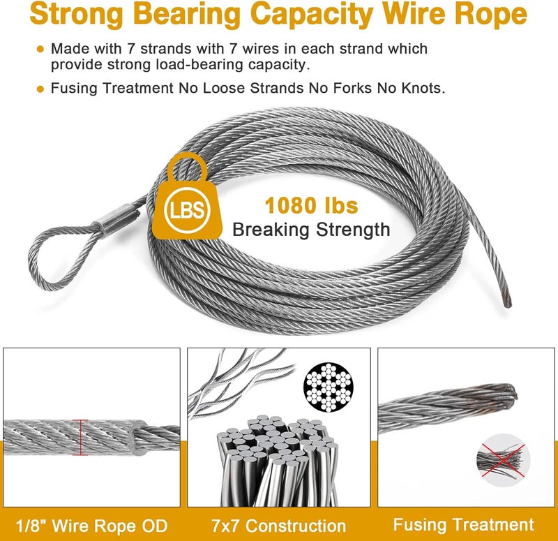 DUERER Sun Shade Sail Hardware Kit 52pcs for Rectangle Triangle Sun Shade Sails Canopy Installation 304 Stainless Steel Accessories Set for Outdoor Garden Patio(6" M6 Turnbuckles+ 4*6.6ft Cables Wire) - Image 2